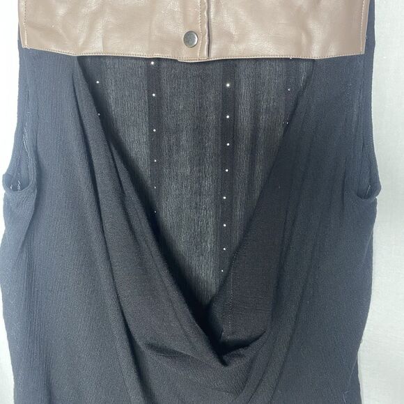 HYFVE Blouse Sleeveless Faux Leather Sheer Studded Open Back Womens M Black Tan - Picture 5 of 12